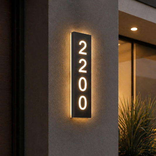 Custom LED Backlit Address Plaque | Vertical House Number Sign
