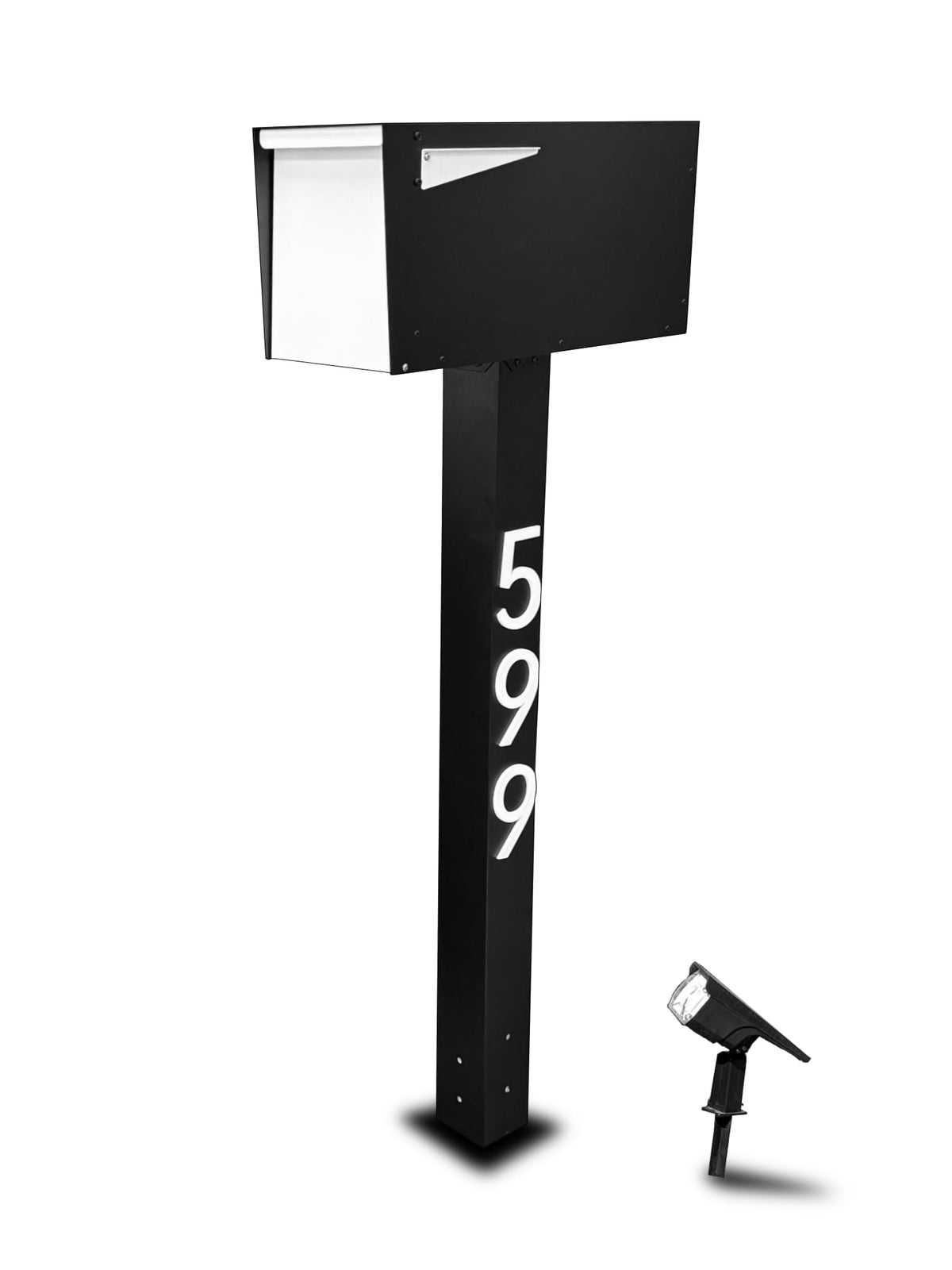 A clean steel mailbox on a straight, plumb post at a residential curb