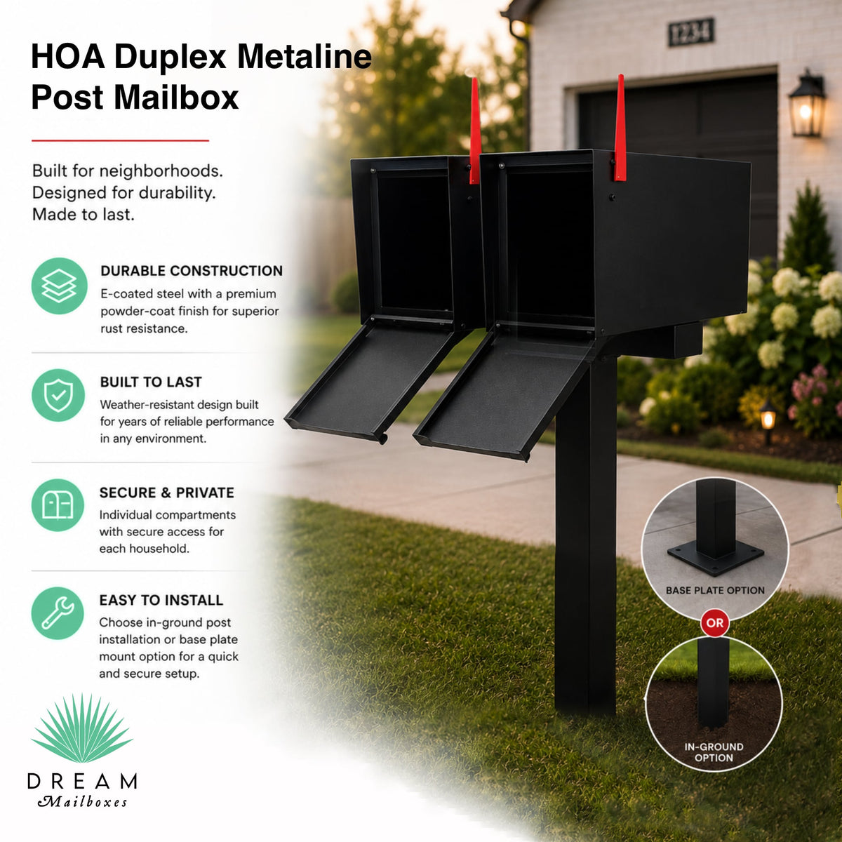 HOA Duplex Metaline Post Mailbox
